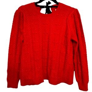 Loft Red Bobble Cable Knit Tie Back Sweater Size Medium